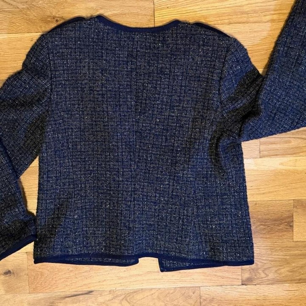 Talbots Petites Navy Boucle Tweed Open Front Jacket 10P